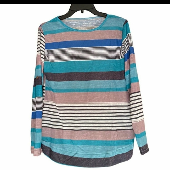 Knitted Fashion Stripe 3/4 Sleeve  Tunic Top - Picture 5 of 6